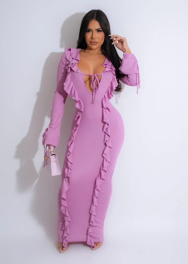 Pure Color Tied Stringy Selvedge Dress - Image 3
