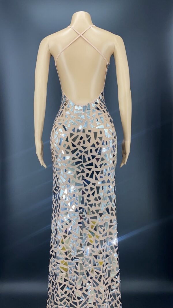 Shining Mirrors Sexy Sleeveless Backless Party Dress With Neck High Slit - Image 4