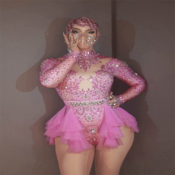 Dance Sexy Shiny Rhinestone Mesh Jumpsuit Stage Performance Costume Women - Image 2