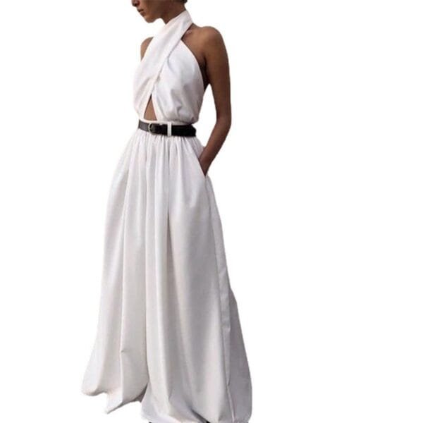 Polyester Women's Sexy Sleeveless Halter Backless Jumpsuit - Image 2