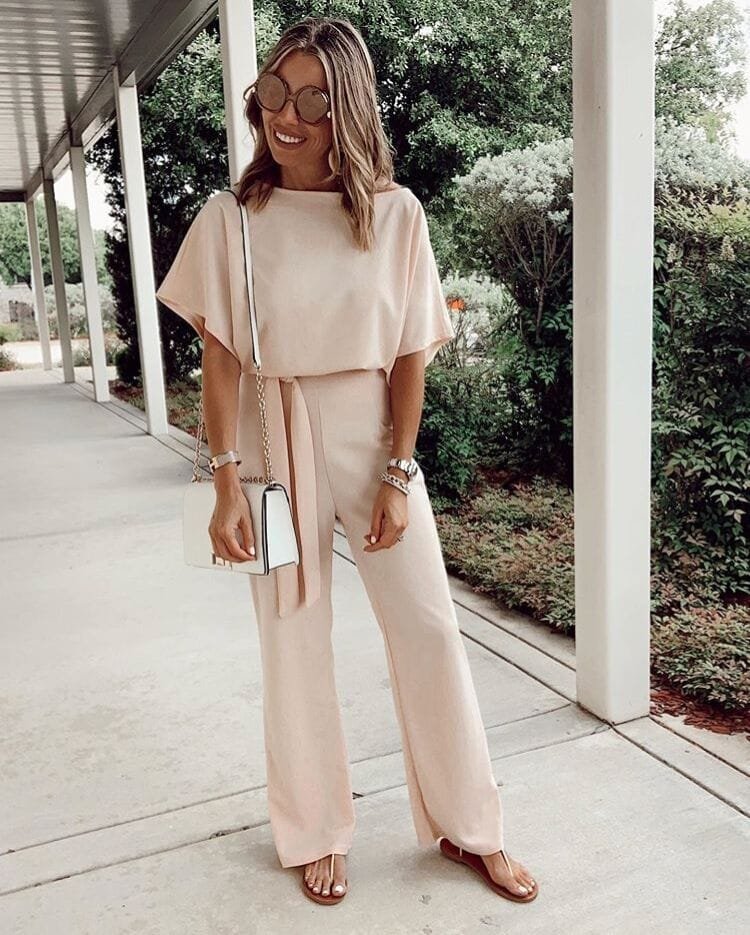 Women's Loose Casual Lace Up Jumpsuit Short Sleeve - Image 10