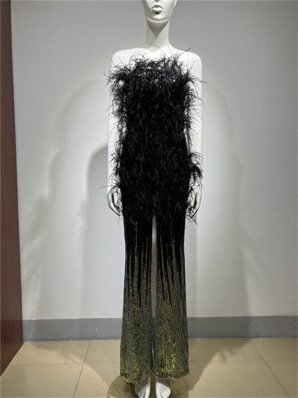 Ostrich Feather Gradient Sequin Tube Top Jumpsuit - Image 5