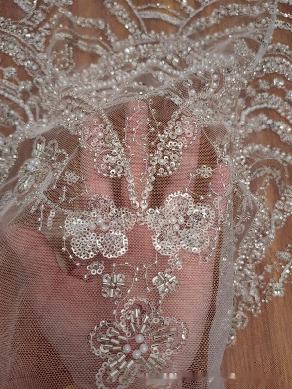 Wave Style Sequin Bead Lace Fabric Wedding Dress - Image 2