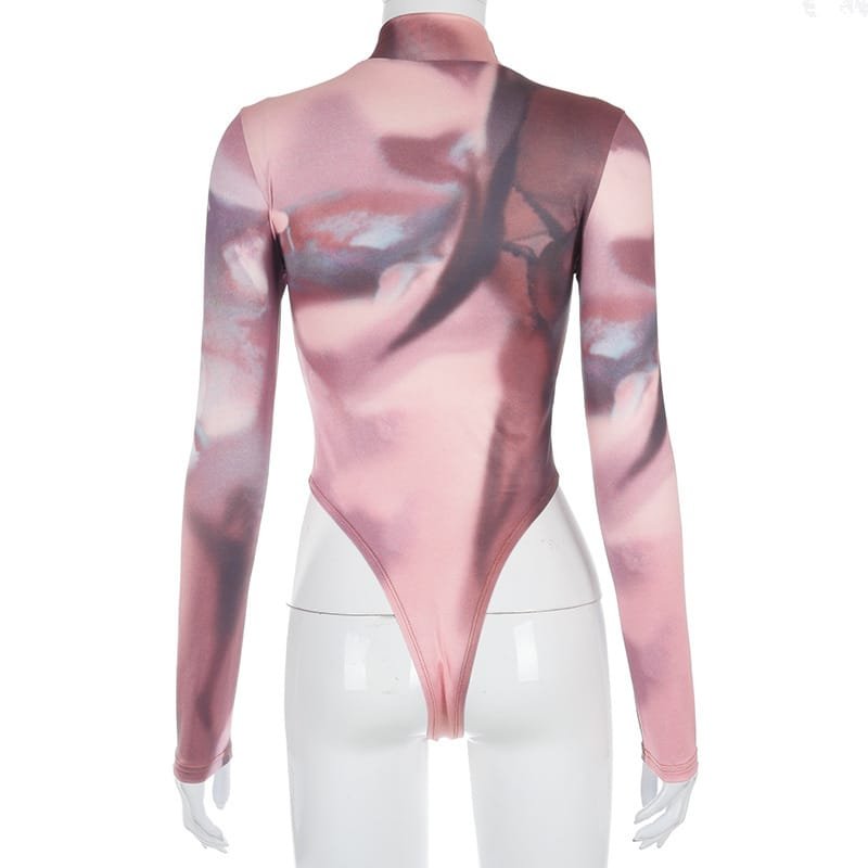 New Round Neck Pullover High-Fork Printing Long-Sleeved Slim Bottoming Bodysuit Women - Image 6
