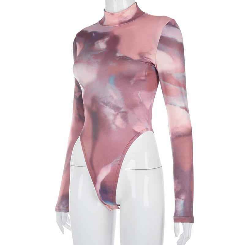 New Round Neck Pullover High-Fork Printing Long-Sleeved Slim Bottoming Bodysuit Women - Image 5
