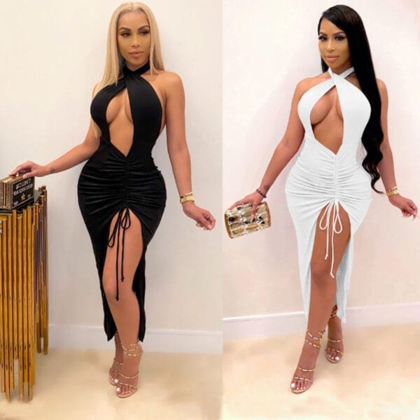 Sexy Slim Pleated High Slit Dress - Image 4