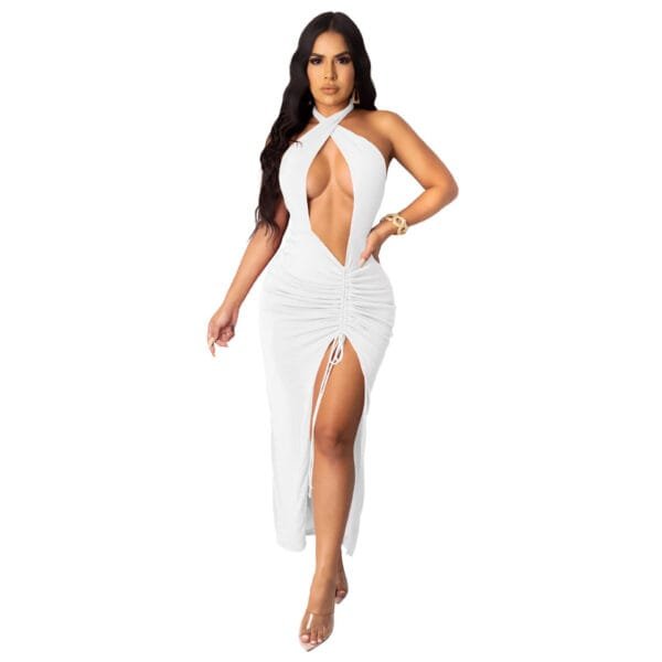 Sexy Slim Pleated High Slit Dress - Image 6