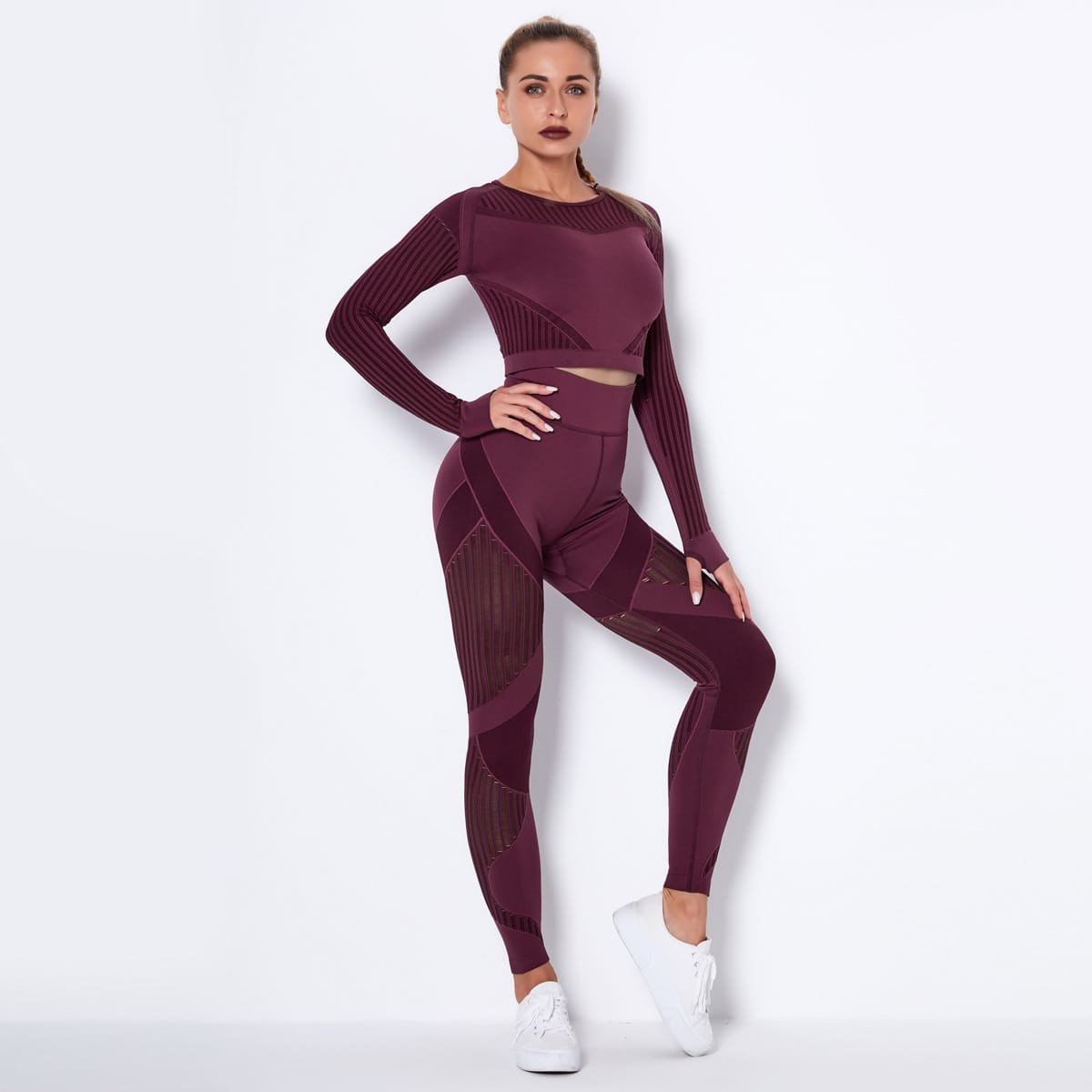 Seamless Knitted Absorbent Yoga Long-Sleeved Suit Yoga Wearsuit - Image 8