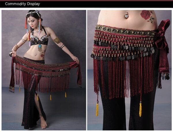 Belly Dance Waist Scarf Performance Tassel Hip Scarf Ethnic Tribe Dance Costume Belly Dance Waist Chain - Image 4