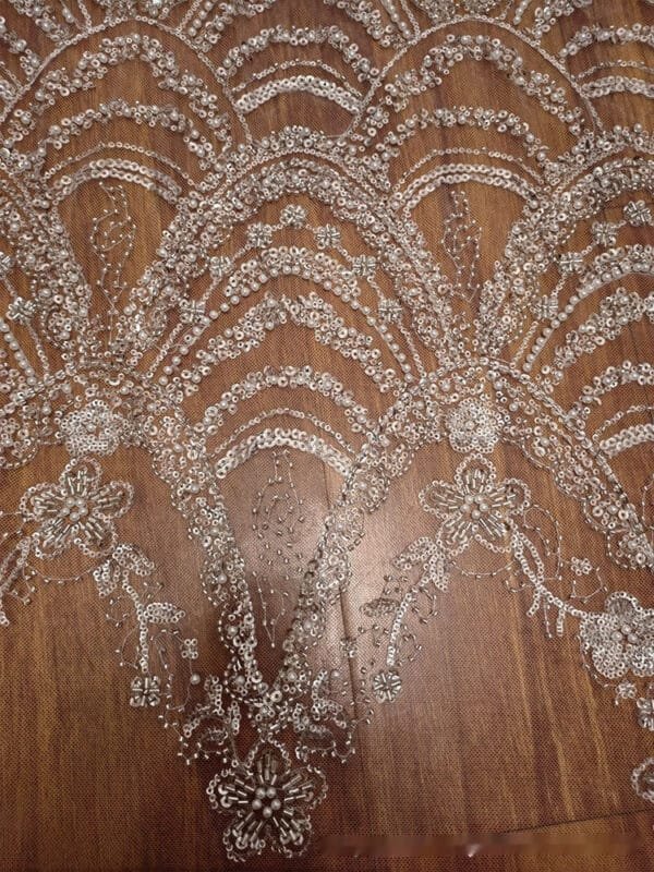 Wave Style Sequin Bead Lace Fabric Wedding Dress - Image 8