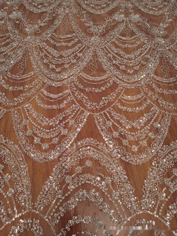 Wave Style Sequin Bead Lace Fabric Wedding Dress - Image 9