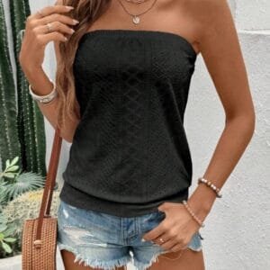 Women's Vacation Leisure Solid Color Hollow Out Embroidered Bandeau Top