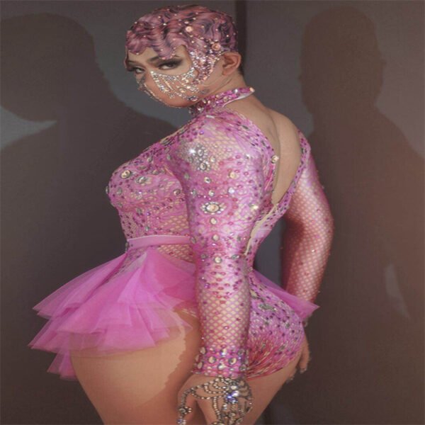 Dance Sexy Shiny Rhinestone Mesh Jumpsuit Stage Performance Costume Women - Image 5