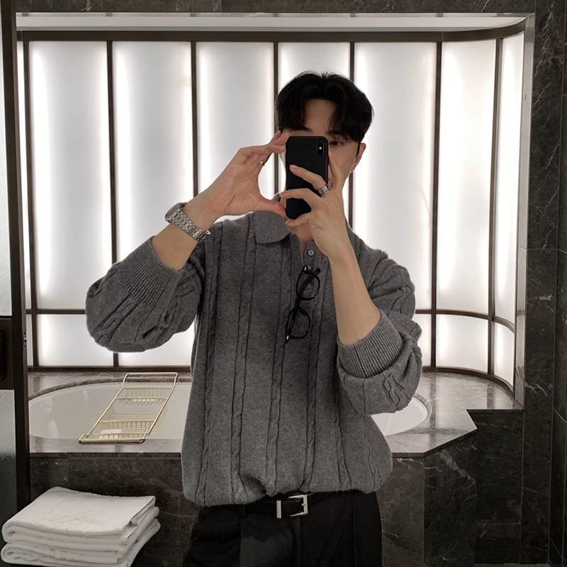 Winter Warm Lapel Sweater Men's Korean Style Handsome High Sense - Image 3