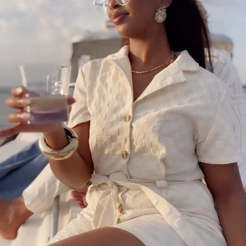 Lapel Temperament Belt Summer Short-sleeved Jumpsuit Women - Image 4