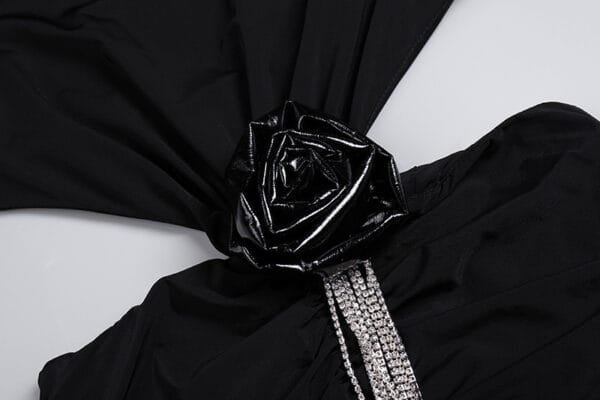 Sexy Backless Black Long Sleeve Hollow Flower Tassel Decoration Dress - Image 7