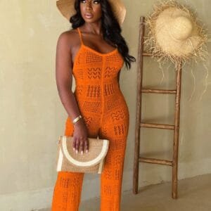 Woolen Knitted Sexy Sling Geometric Hollow-out Jumpsuit