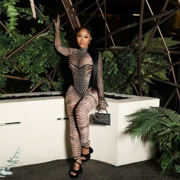 European And American Sexy Fashion Zebra Prints Mesh Finger Fit Design Long Sleeve High Waist One-piece Trousers - Image 2