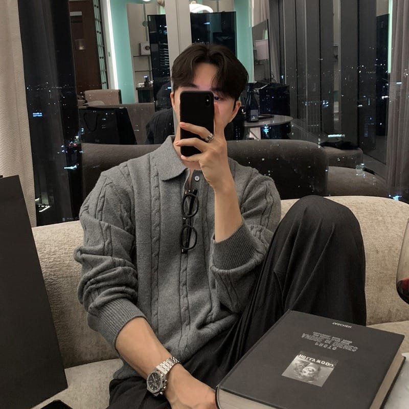 Winter Warm Lapel Sweater Men's Korean Style Handsome High Sense - Image 6