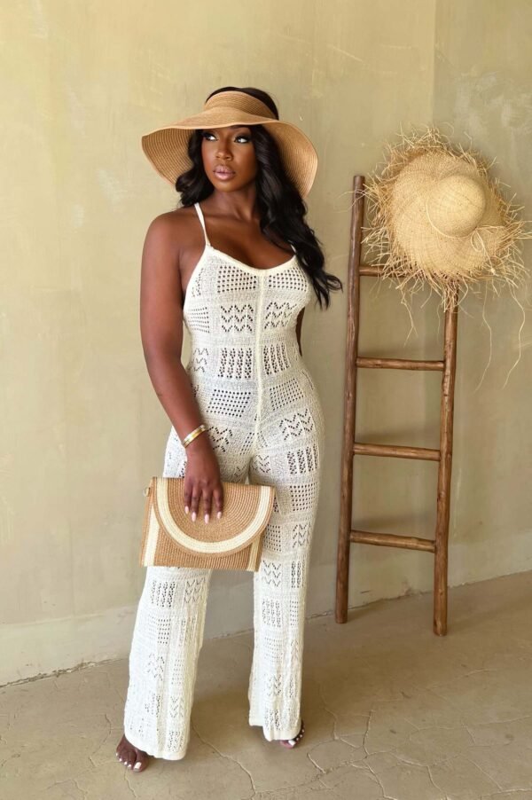 Woolen Knitted Sexy Sling Geometric Hollow-out Jumpsuit - Image 8