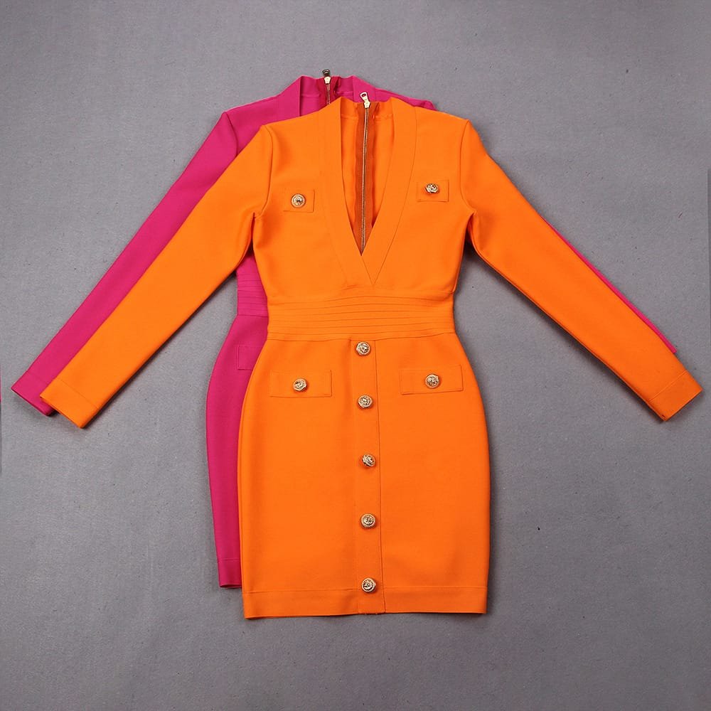 Single-breasted Long-sleeved Slim Ladies Temperament Dress - Image 7