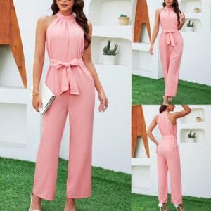 Summer Sleeveless Halter Lace Up Casual Jumpsuit