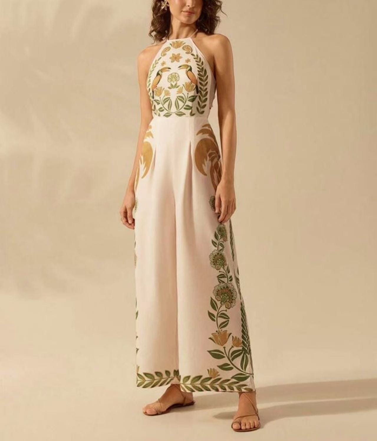 Women's Fashion Printed Sleeveless Halter Wide Leg Jumpsuit - Image 6