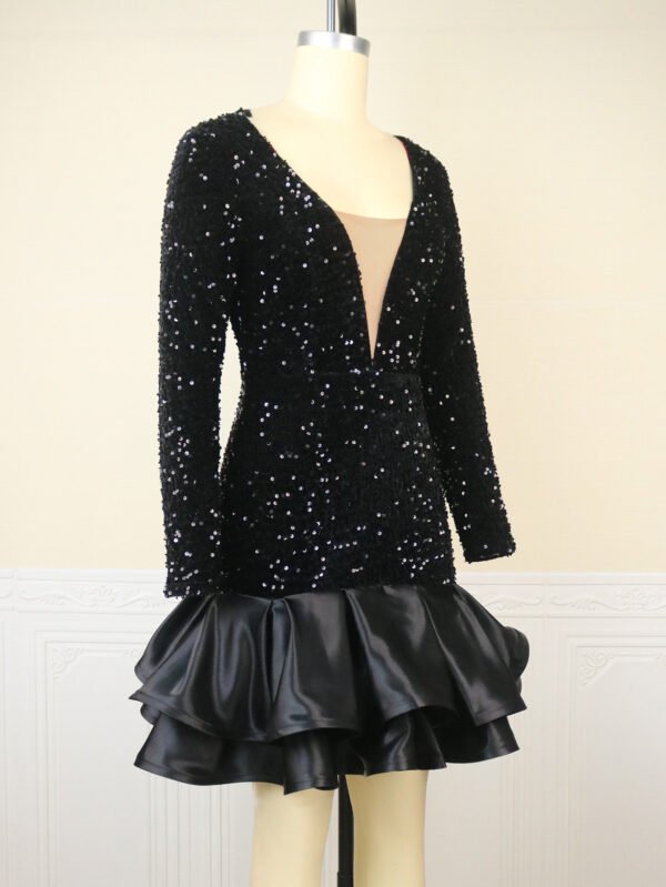 See-through Deep V-neck Sequins Dress Banquet Ball Party Short Dress - Image 4