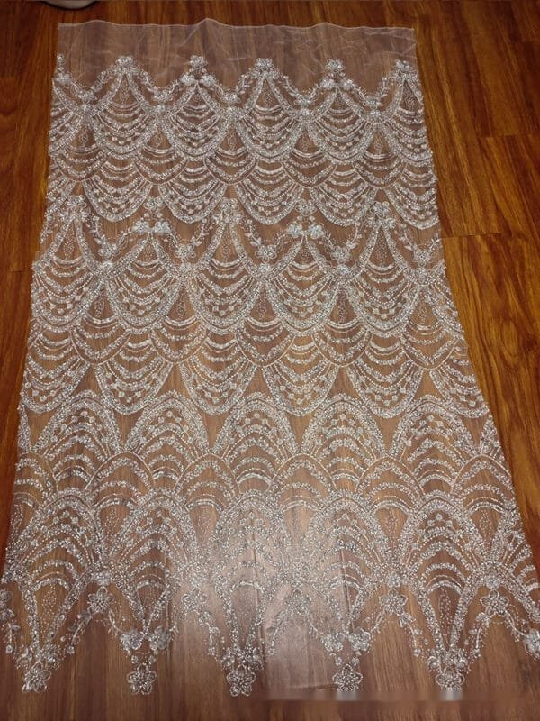 Wave Style Sequin Bead Lace Fabric Wedding Dress - Image 5
