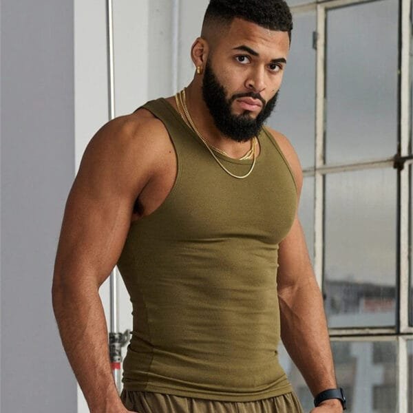Men's Summer Knitted Ice Silk Rib Fitness Sports Casual Slim Vest - Image 6