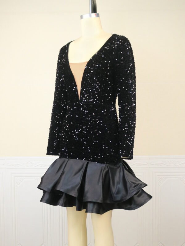 See-through Deep V-neck Sequins Dress Banquet Ball Party Short Dress - Image 5