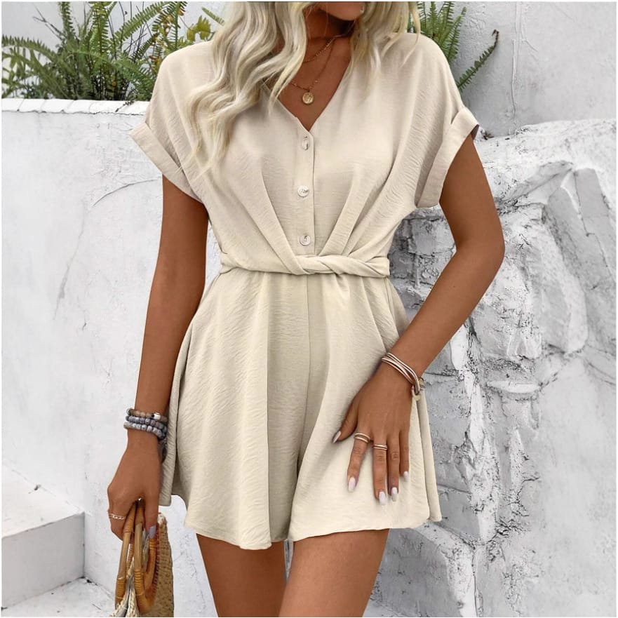 Women's Batwing Sleeve Kinked One-piece Shorts - Image 4