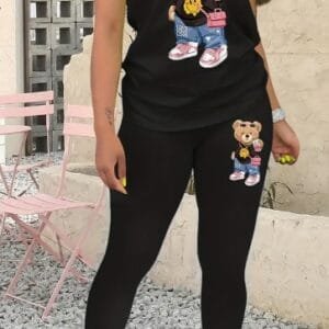 Women's  Printed Round Neck T-Shirt And Leggings Set