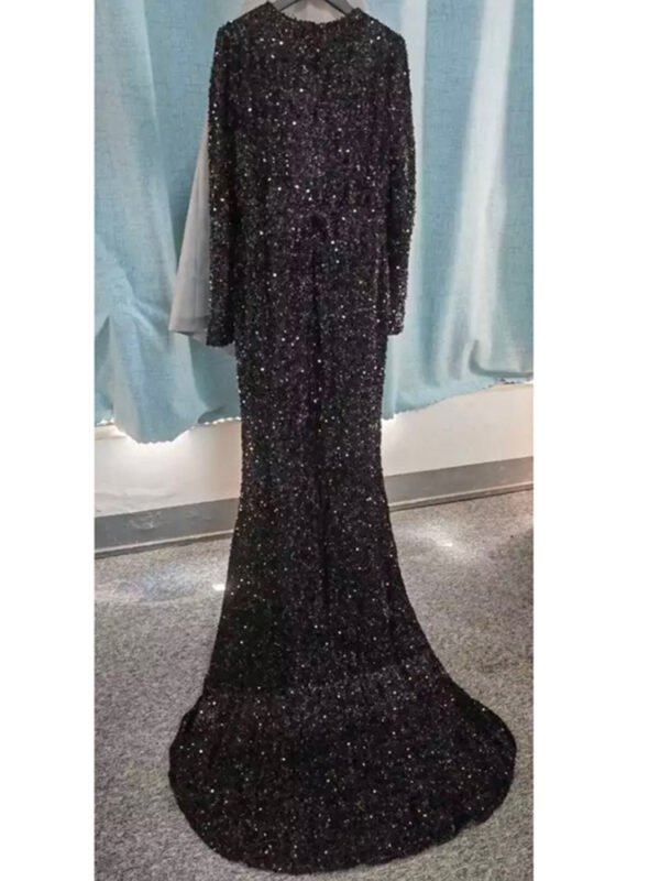 Grey Long Sleeve Sequin Evening Dress - Image 3