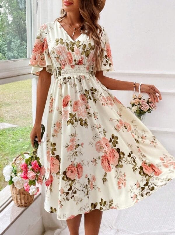 Women's Floral Print Cinching Waist Dress - Image 5