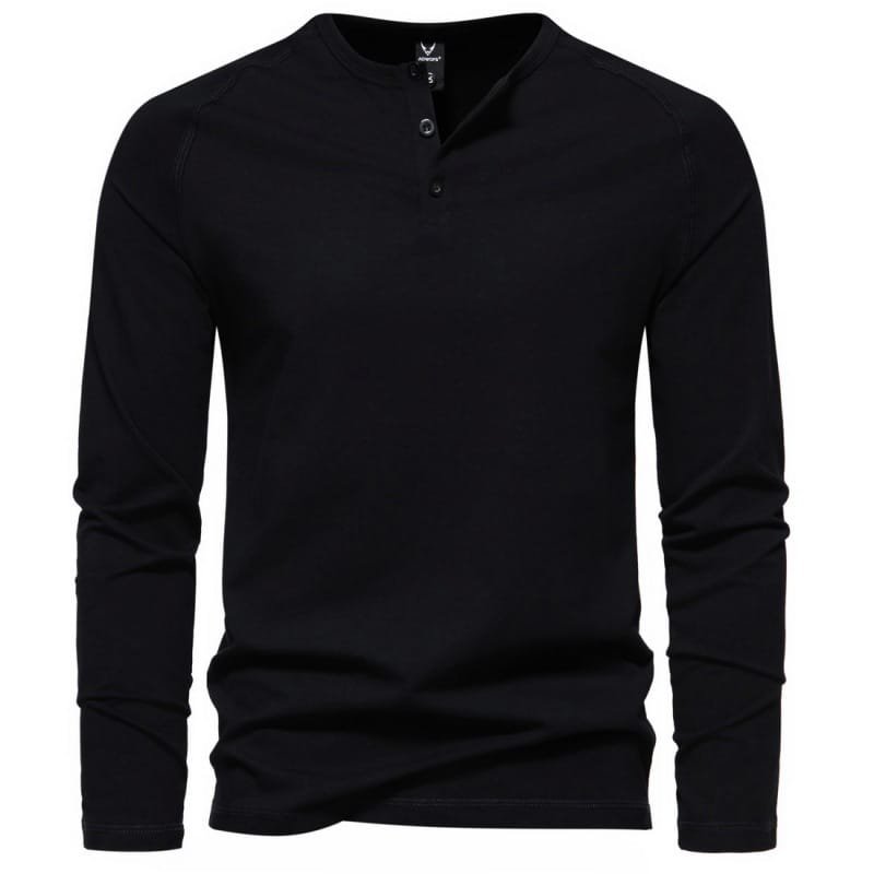 Men's Henry Collar Long-sleeved Casual Solid Color T-shirt Bottoming Shirt - Image 5