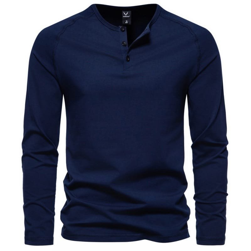 Men's Henry Collar Long-sleeved Casual Solid Color T-shirt Bottoming Shirt - Image 4
