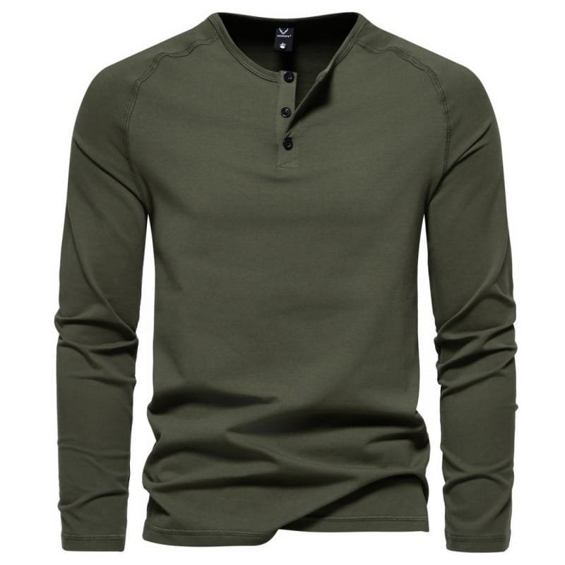 Men's Henry Collar Long-sleeved Casual Solid Color T-shirt Bottoming Shirt - Image 2