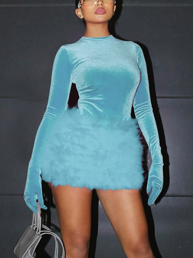 Women's Fashion Inner Match Bottoming Slim-fit Furry Skirt Suit - Image 4