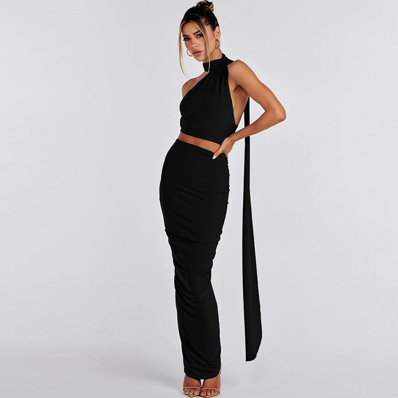 Fashion Backless Tube Top Slim Fit Pleated Skirt - Image 7