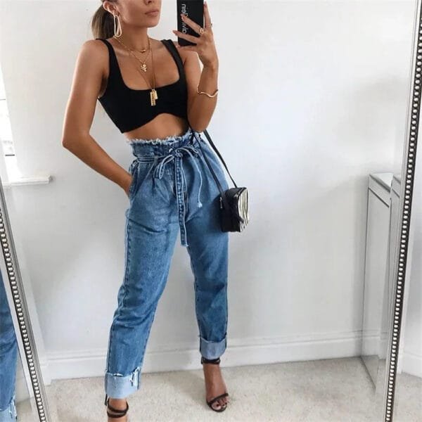 High-waisted Washed Pencil Pants Spring Sexy Temperament European And American Plus Size Denim Jeans For Women - Image 4