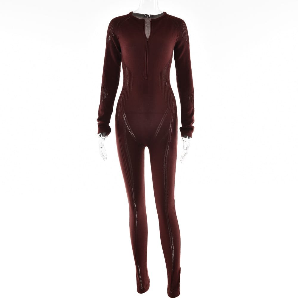 Fashion Versatile Striped Knit Long Sleeve Jumpsuit Women - Image 4