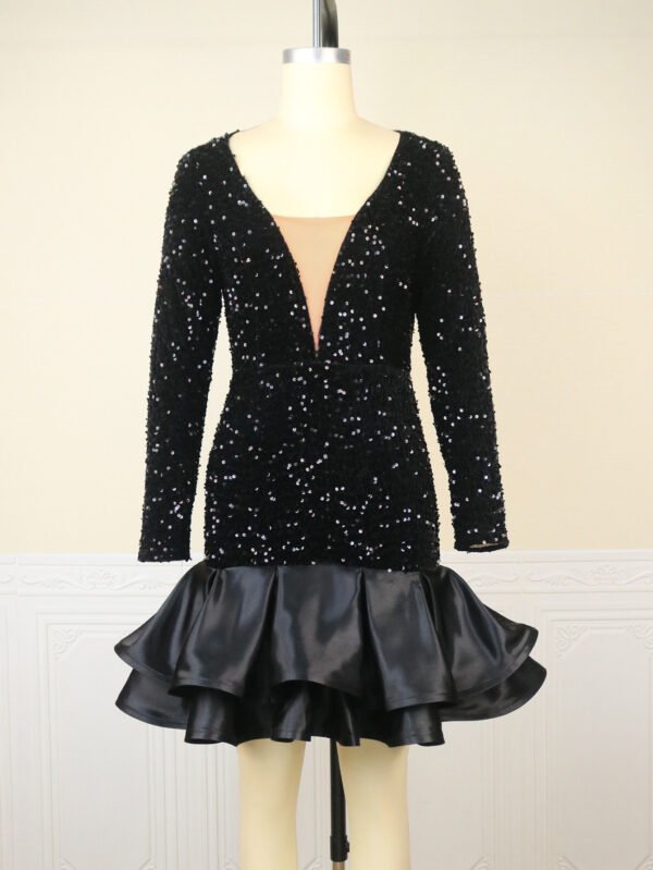 See-through Deep V-neck Sequins Dress Banquet Ball Party Short Dress - Image 3