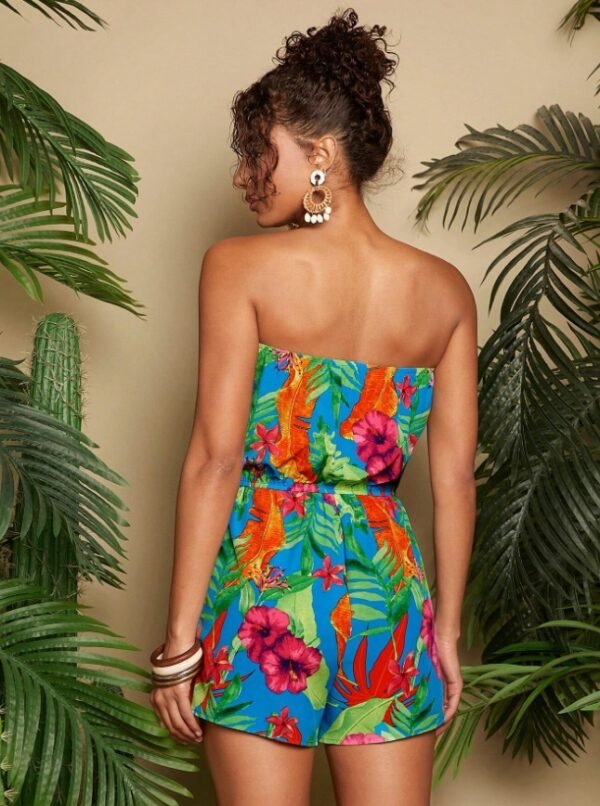 Women's Vacation Strapless Colorful Flower Pattern Printed Romper - Image 5