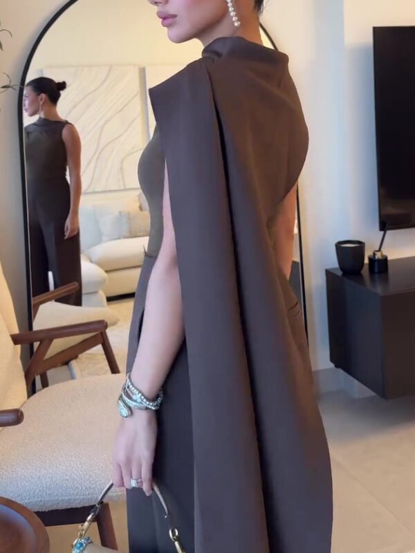 Brown Sleeveless Scarf Top& High Waist Pants Suit - Image 4