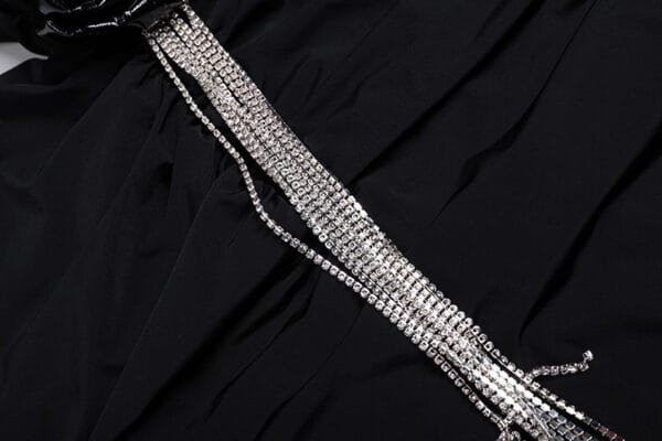 Sexy Backless Black Long Sleeve Hollow Flower Tassel Decoration Dress - Image 8