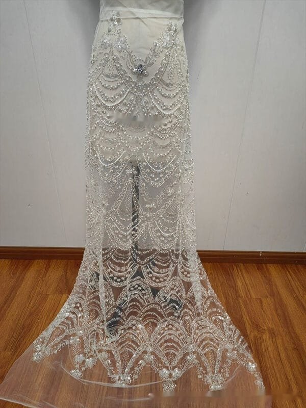 Wave Style Sequin Bead Lace Fabric Wedding Dress - Image 4