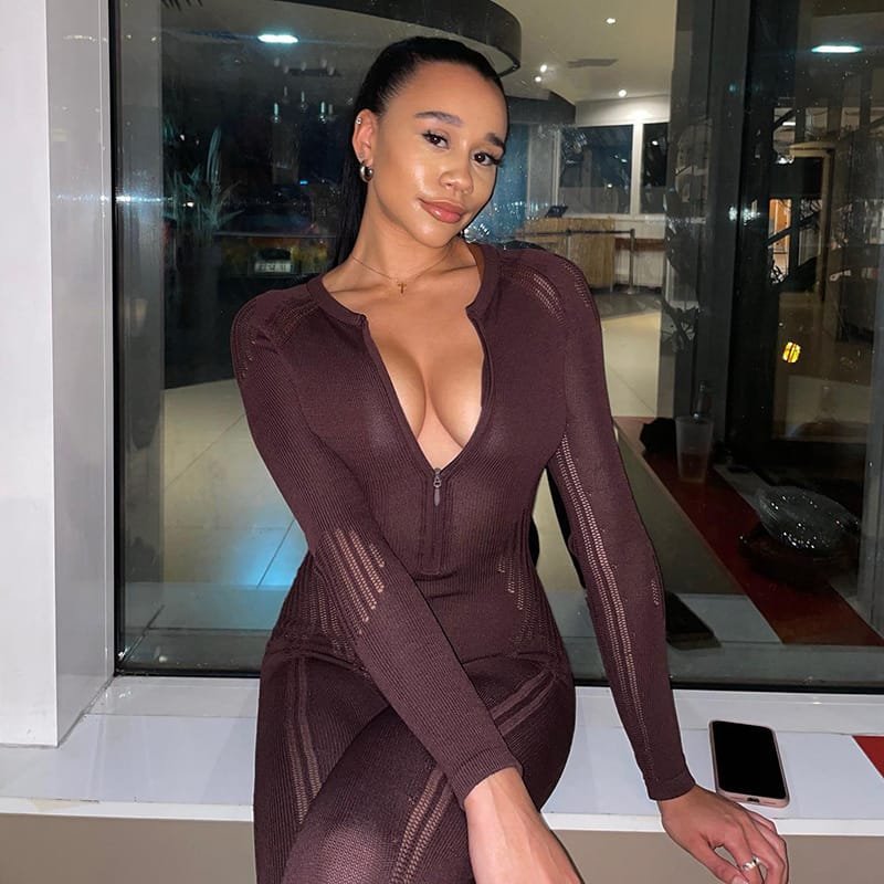 Fashion Versatile Striped Knit Long Sleeve Jumpsuit Women - Image 2