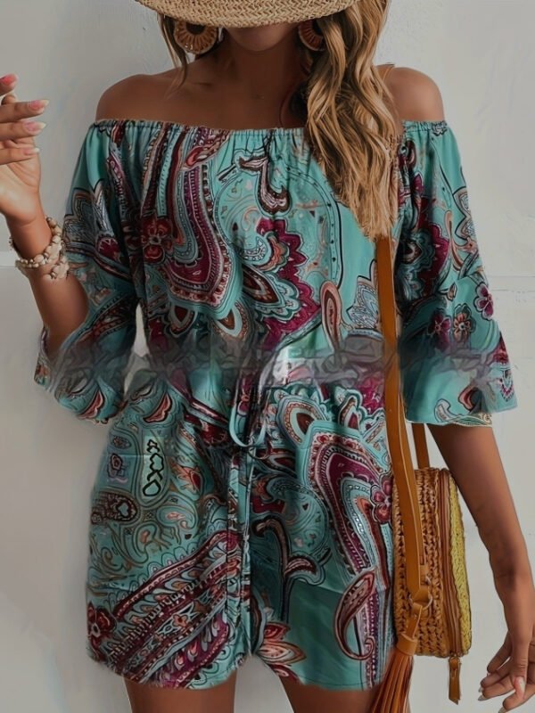 Women's Ethnic Off-shoulder One-piece Shorts - Image 4