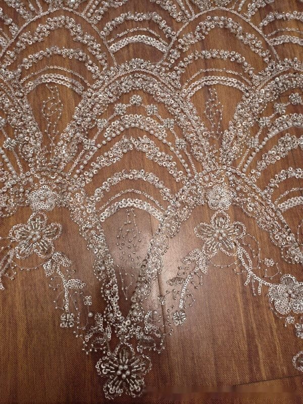 Wave Style Sequin Bead Lace Fabric Wedding Dress - Image 6